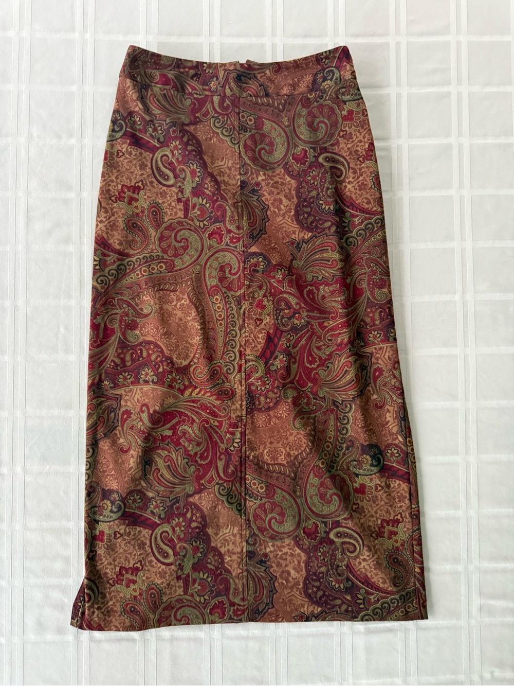 Vintage 90s Dressbarn Paisley Maxi Skirt in Rust and Burgundy